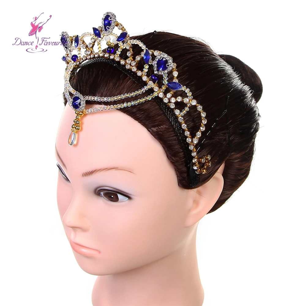 HB051 Gold Sequin Ballet Tiara Hair with Royal Blue Stone Accessories Girls Ballerina Headdress