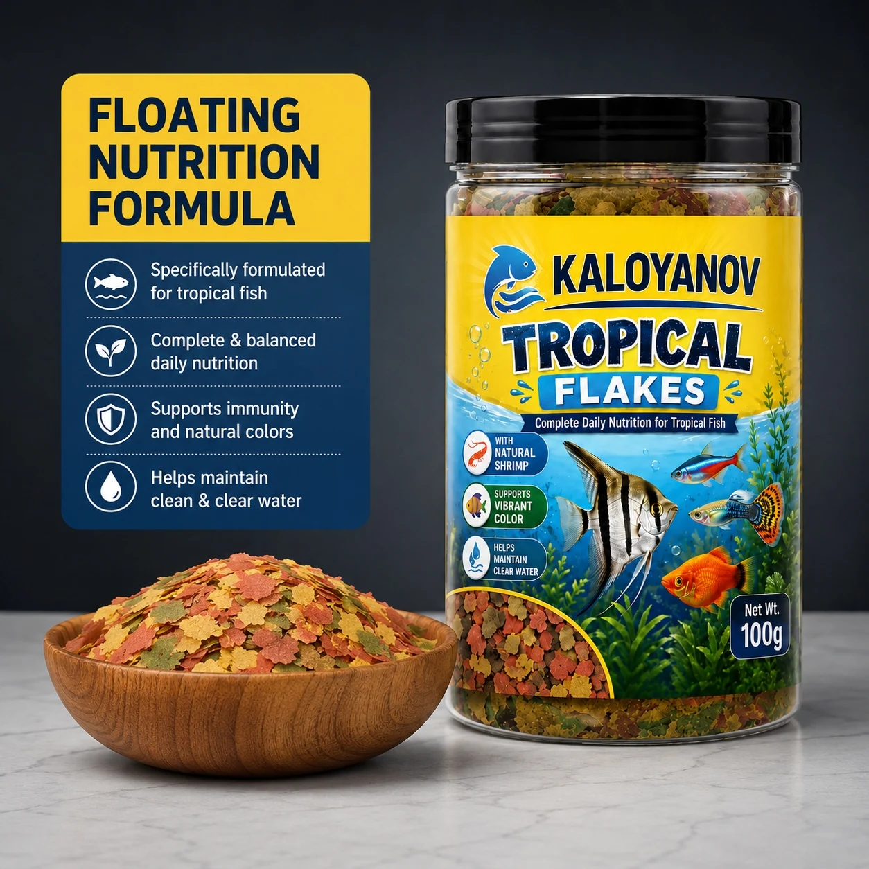 Tetra Fish In Aquarium - Premium Tropical Fish Food Flakes 100g