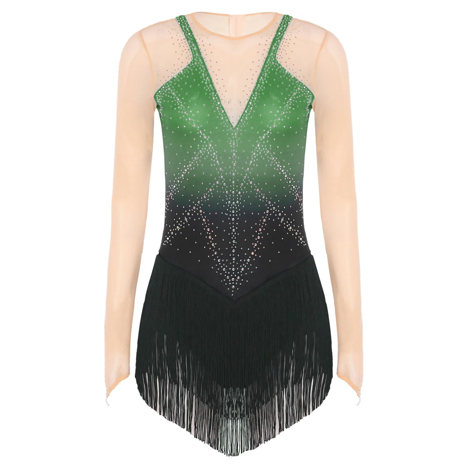 Robe justaucorps de gymnastique pour femmes, Costume de patinage artistique, danse latine lyrique, strass, frange en maille, body une pièce, Dacnewear