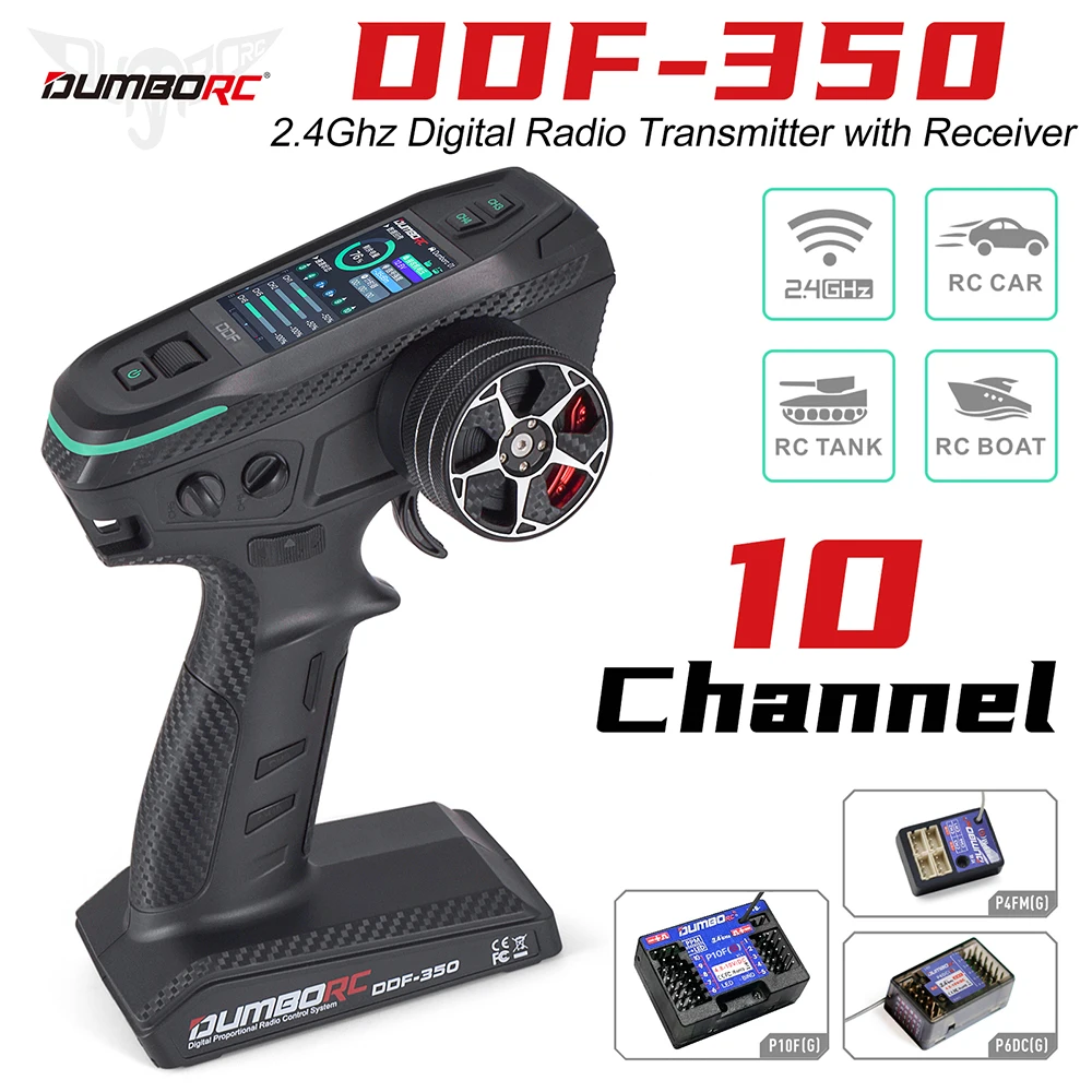 DUMBORC 2.4G 10CH Radiocomando Digitale Trasmettitore DDF-350 con Ricevitore per RC Auto Barca Serbatoio LCD Sistema FHSS