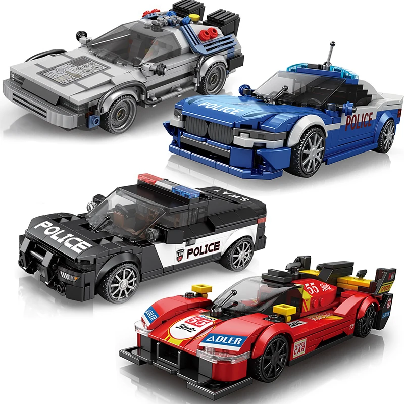 مدينة التقنية سيارة سرعة سباق السيارات اللبنات سيارة الشرطة الرياضية التقاط MOC ألعاب المركبات الإبداعية #1