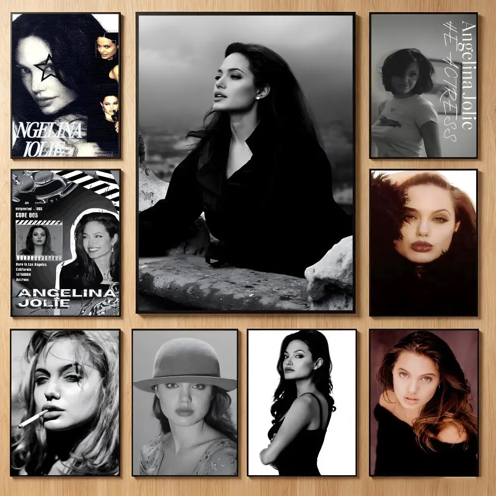 Famous Celebrity A-Angelina Jolie Poster Classic Self-Adhesive PP Wall Sticker for Living Room Bar Decor Gift