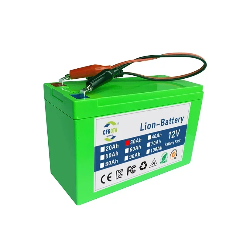 12v 18650 Li-ion rechargeable battery pack DC 12.6V 30Ah battery with EU plug + 12.6v 3a charger + cr123a DC bus head cable