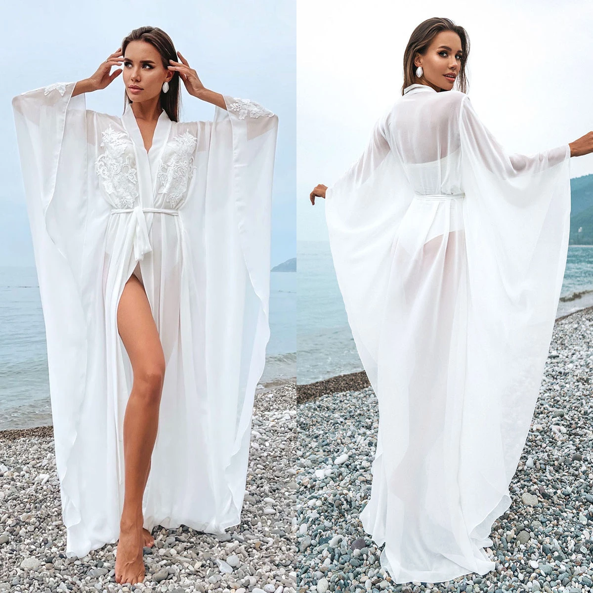 

Simple Tailored Women Home Clothes Lace Appliques Spaghetti Strap Belt Rayon Dresses Bathrobe Loungewear Nightgowns Customized
