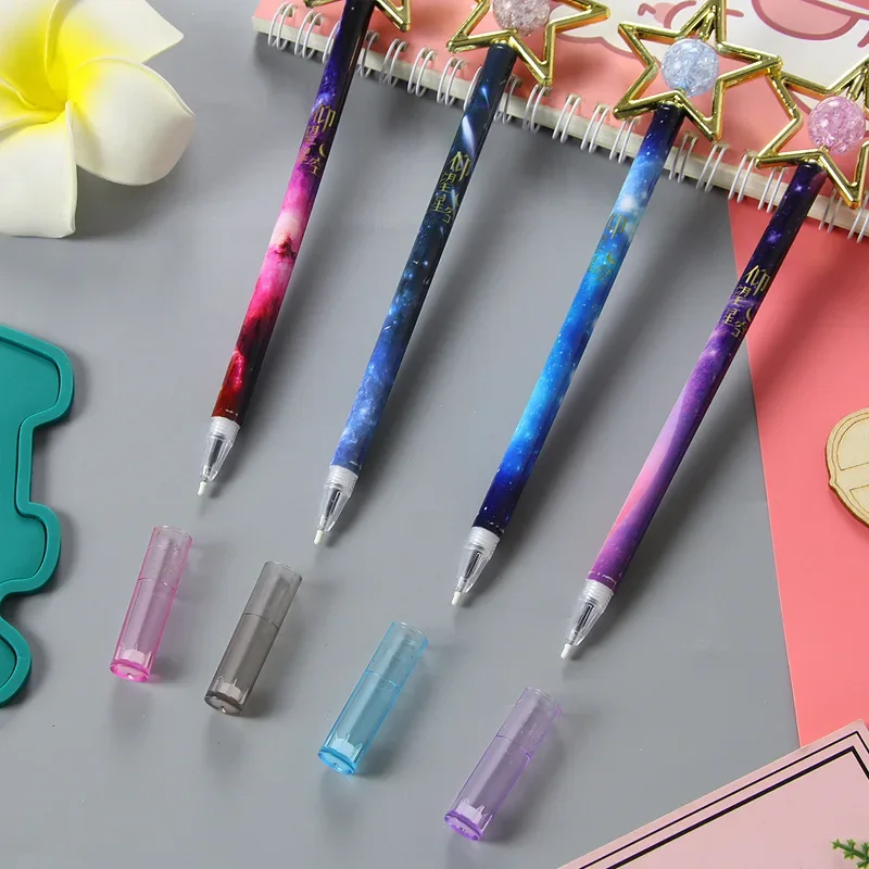 36PCS Creative crystal star neutral pen, starry sky flower film cap remover, cute student writing tool, water-based pen