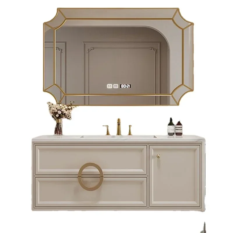 

Минималистичный современный интеллектуальный шкаф для ванной комнаты, керамическая раковина, комбинированный шкаф из цельного дерева для ванной комнаты, умывальник, туалетная мебель