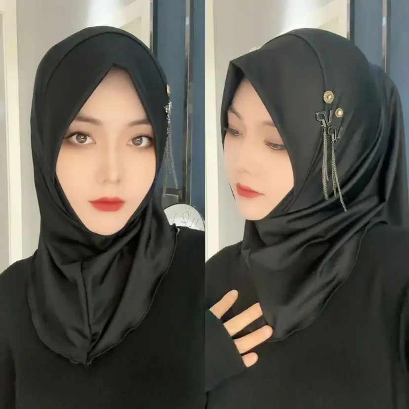 Muslim Woman Plain Casual Cover Hijab Instant Cap