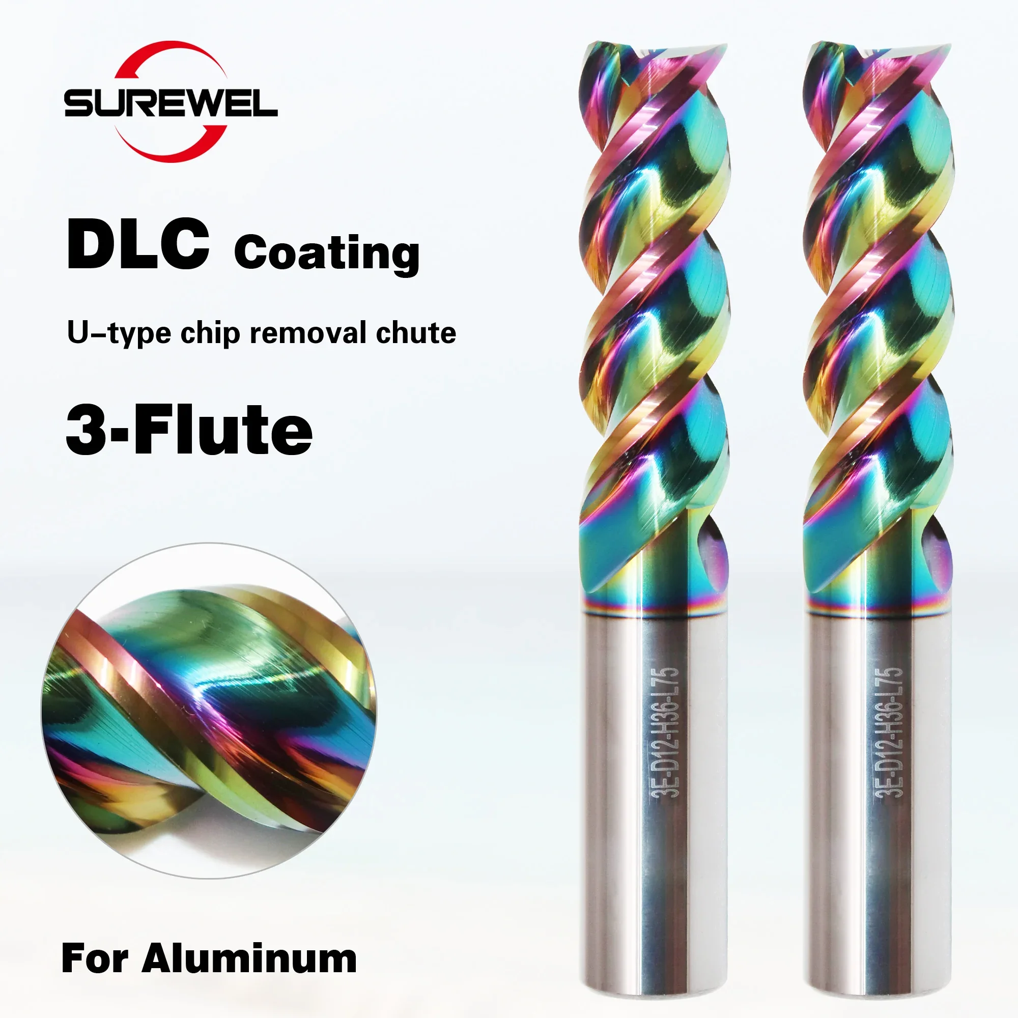 

U Slot Carbide Endmill HRC60 3 Flute DLC Coating Tungsten Steen Milling Cutter 4mm 6mm 8mm 10mm 12mm CNC Tools for Aluminum