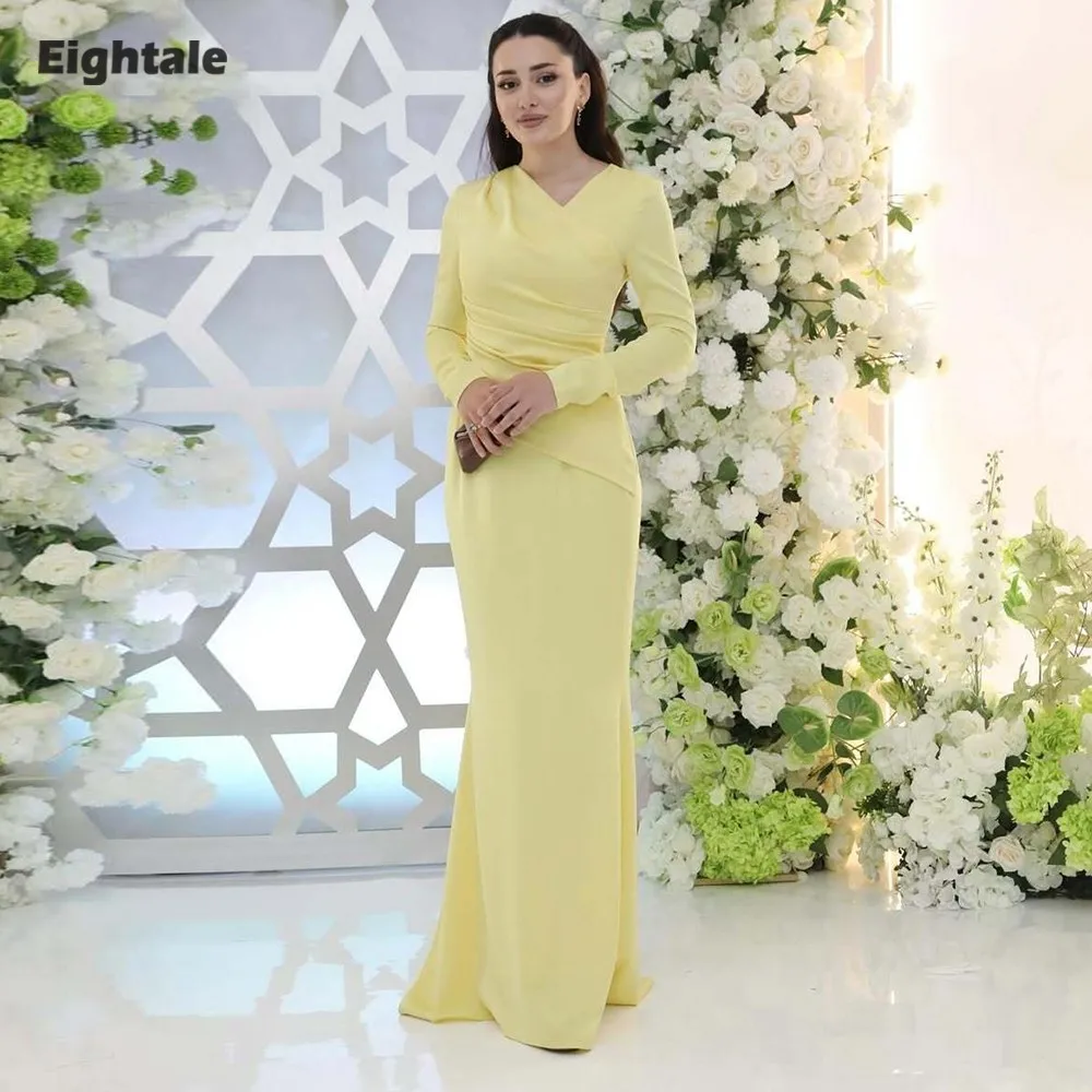

Eightale Arabic Evening Dress for Wedding Party Strapless Beaded Stretchy Mermaid Customized Prom Gown