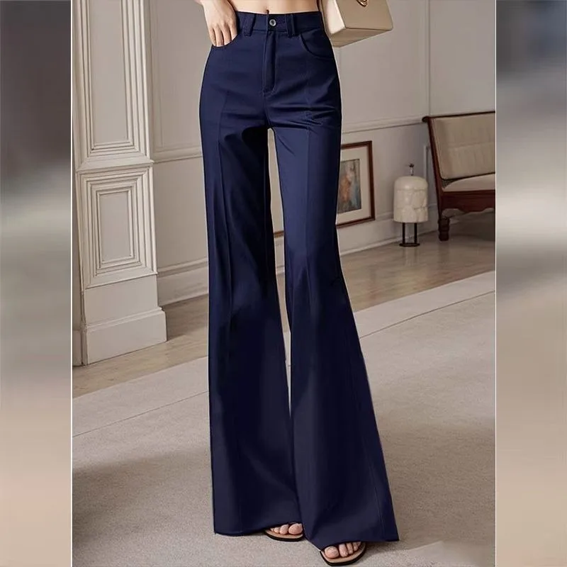 New Korean Fashion Autumn Flare Pants Women High End Elegant High Waist Skinny Solid Color Office Lady Trousers Women's Clothing