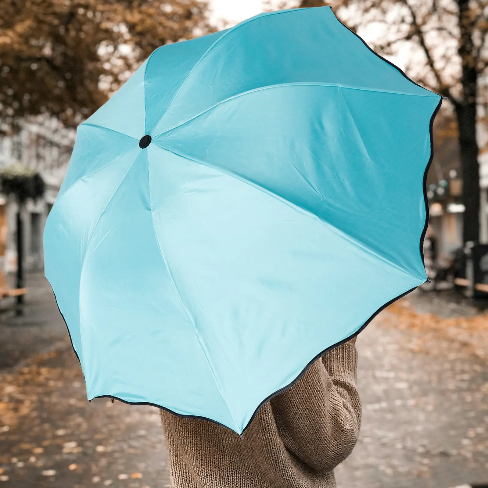 Foldable Travel Compact Rain Windproof Umbrella Mint Green Color Changing Uv Protection Small Threefold Portable Umbrella