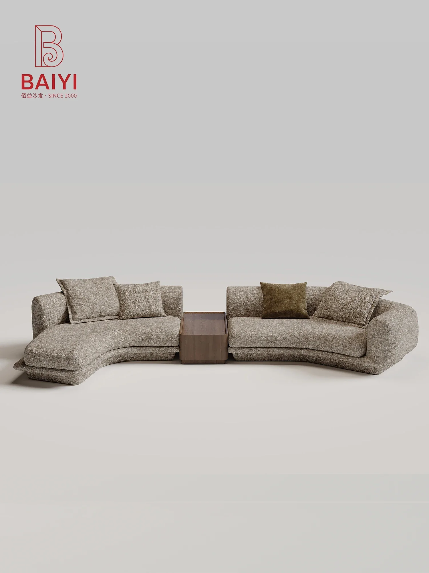 Greige Melange Chenille Curved Sectional Sofa With Russet Center Module S Shaped Chaise For Living Room Villa Bedroom Home
