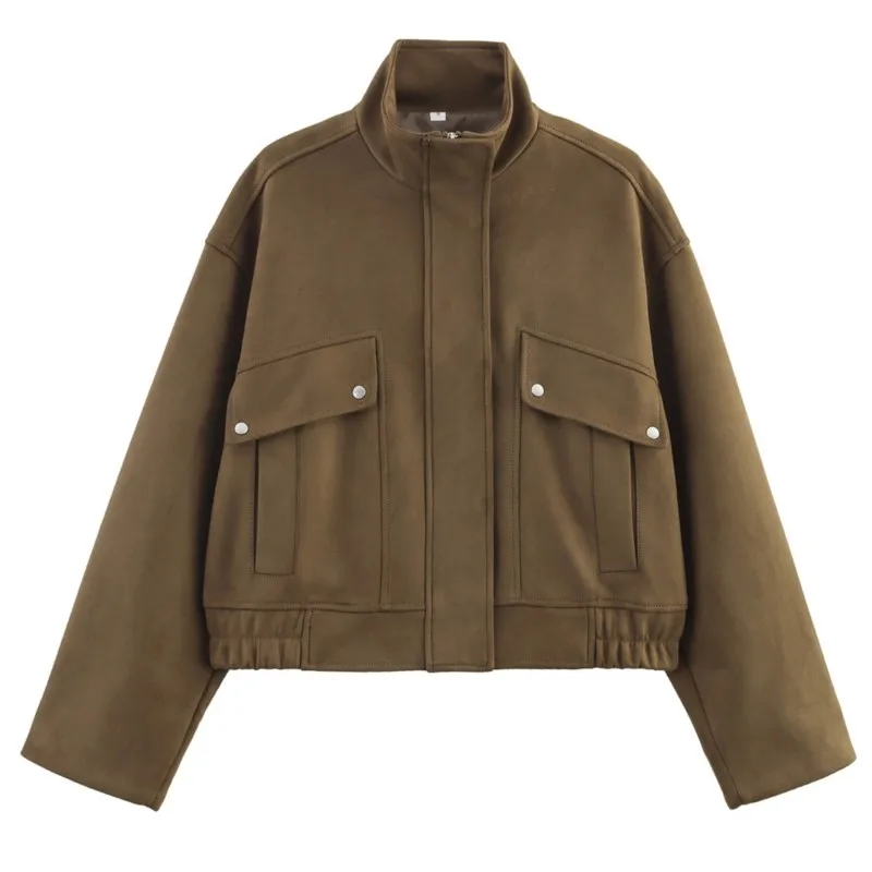 

Зимняя женская стильная куртка в стиле ретро 2024, свободная замшевая куртка с воротником-стойкой и воротником-стойкой, теплая повседневная ветрозащитная верхняя одежда