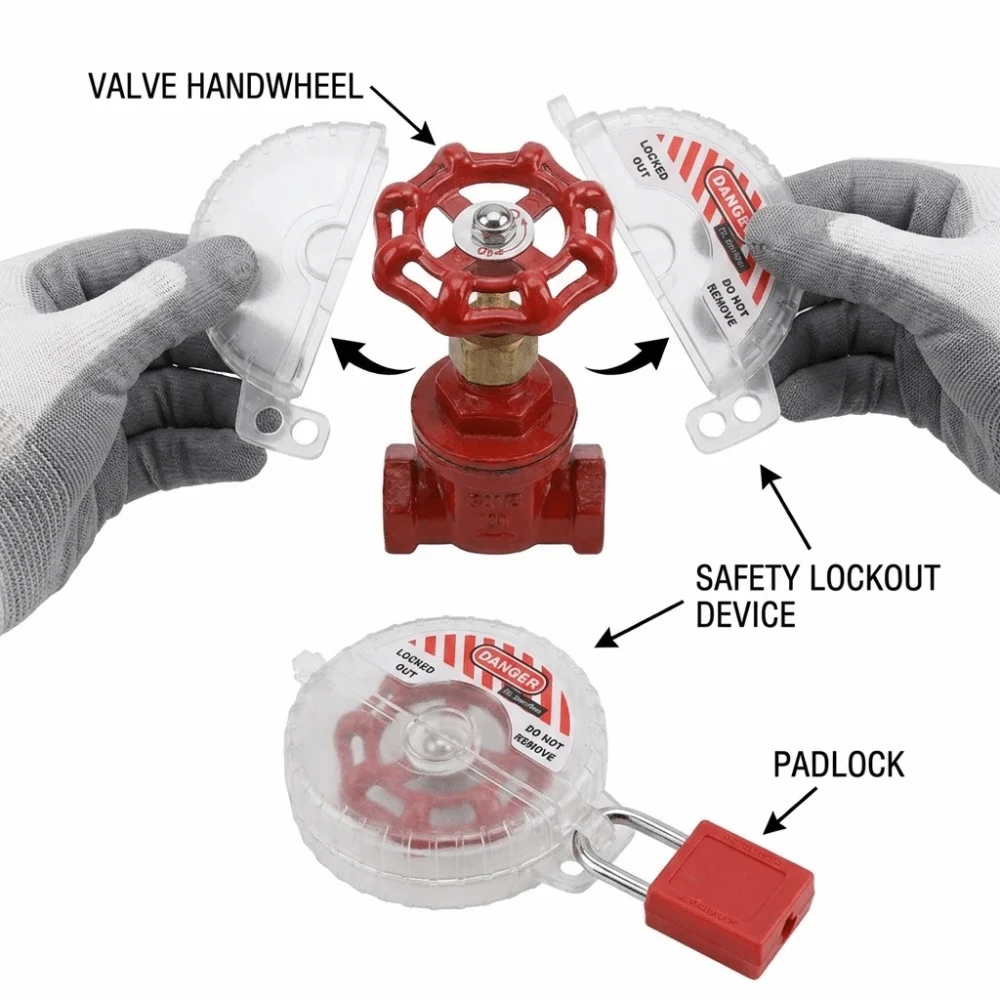 Sturdy PC Material Gate Valve Lock Good Visibility Integrated Design Safety Isolation Cover Multiple Sizes Reserved Lock Holes