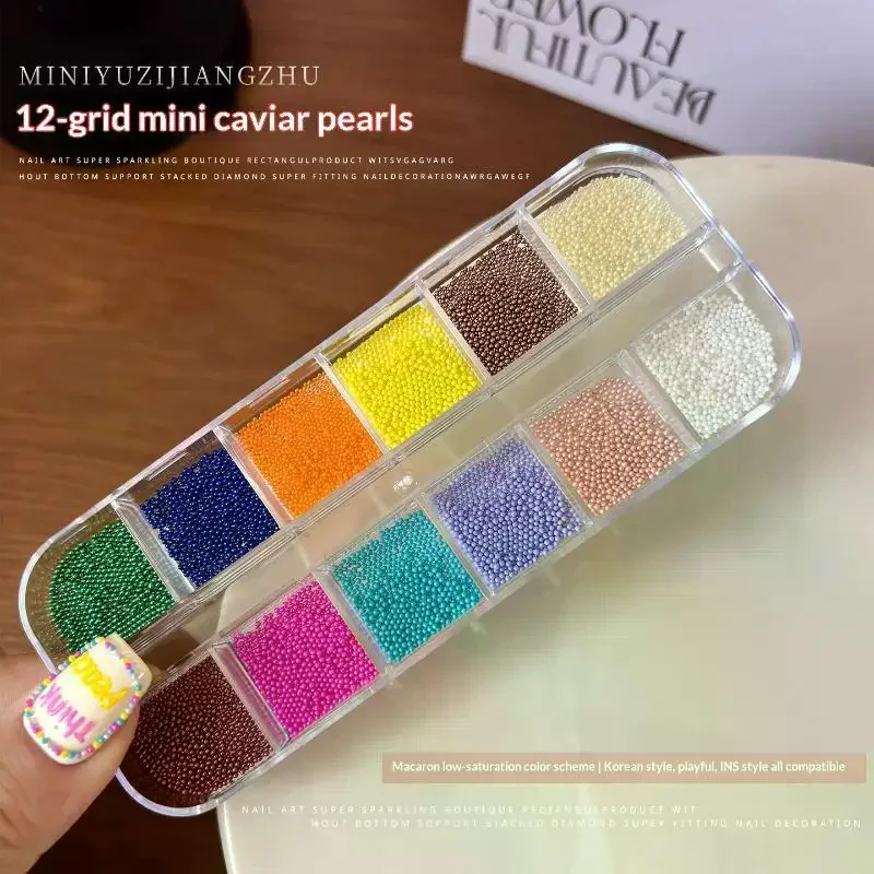 12 Grids Mini Nail Art Beads: Bright Glossy Vibrant Colors for DIY Home Manicures, Salon Designs & Creative Nail Embellishments
