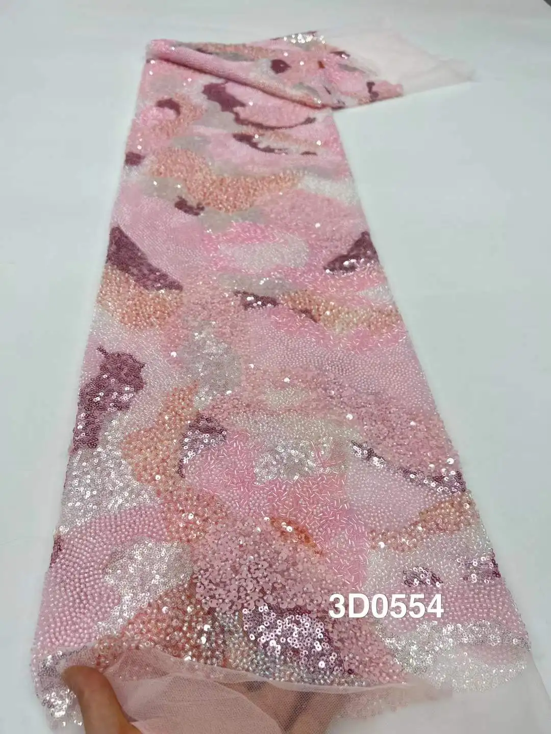 Новый дизайн, модный африканский нигерийский художественный узор, ручная вышивка, блестки, Лидер продаж, французские бусины, тюлевое кружево для праздничного платья