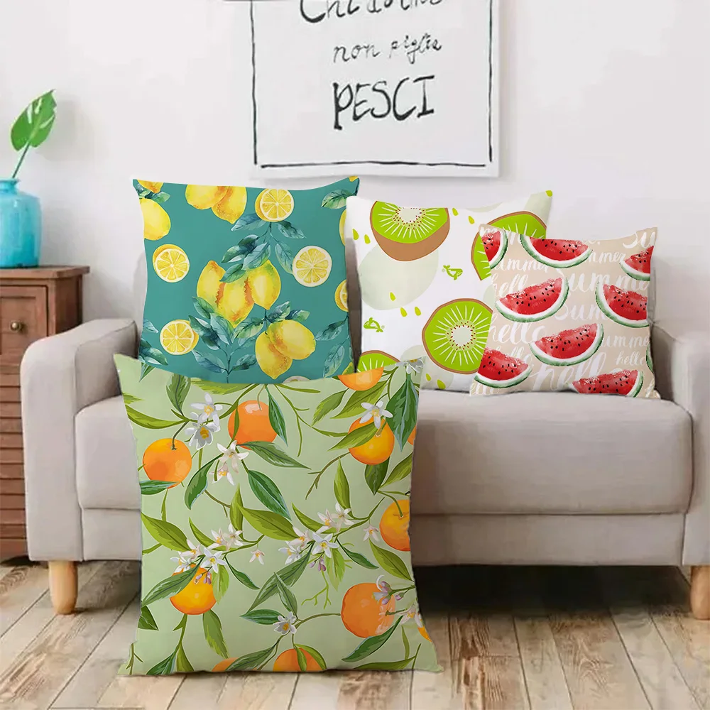 Summer Fruit Painting Pillow Covers Cartoon Sofa Decorative Home Double-sided Printing Short Plush Cute Cushion Cover