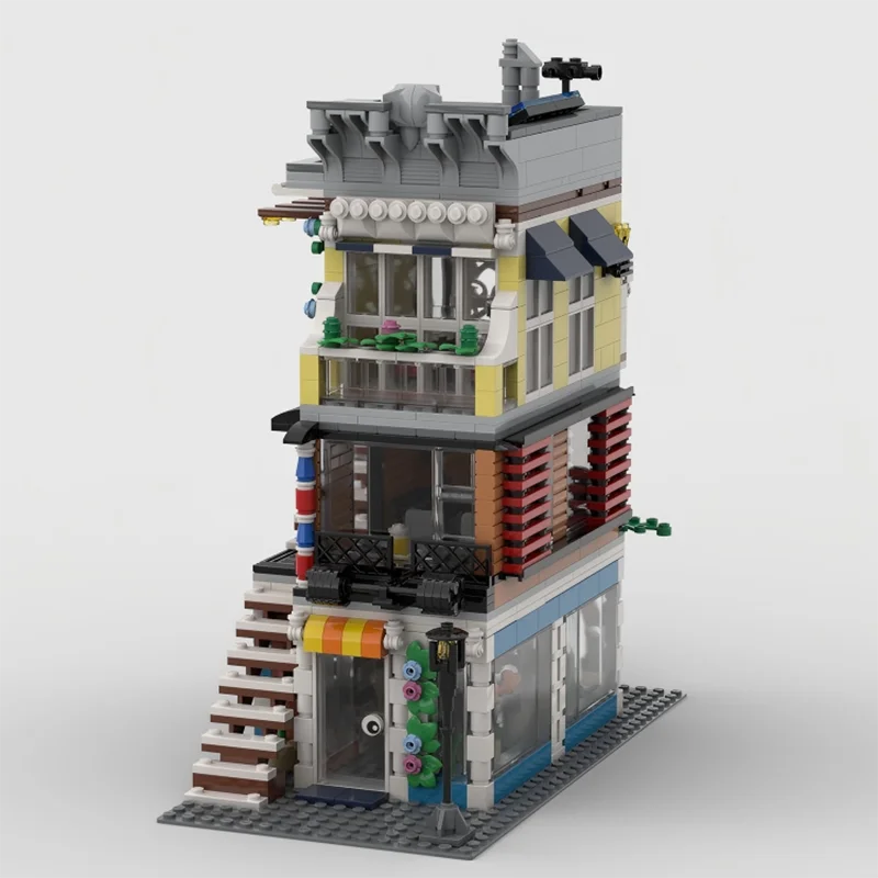 

1199PCS MOC city street scene building pet shop and barber shop model DIY assembly building block toys children's gift