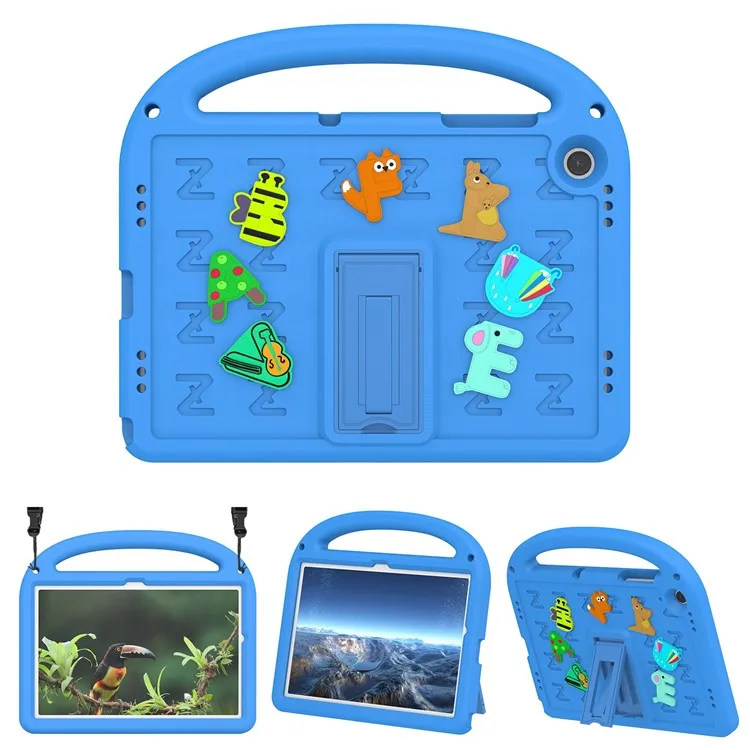 

For Samsung Galaxy Tab A9+ Case Cartoon Design EVA+PC Kickstand Tablet Cover with Strap - Blue