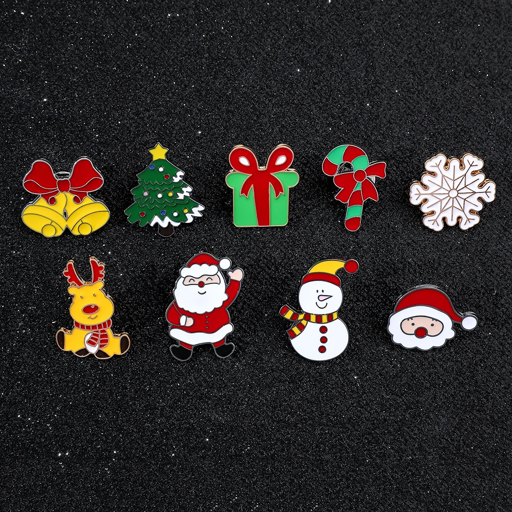 Christmas Festival Jewelry Brooch Snowflake Reindeer Candy Cane Cartoon Badge for Christmas Clothing Backpack Accessories Gifts