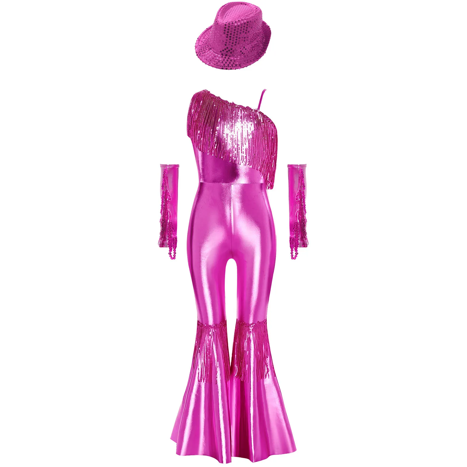 الأطفال الفتيات هالوين كرنفال لامع الجاز ديسكو الرقص الهبي راعية البقر زي الترتر شرابات مضيئة بذلة مع قفازات