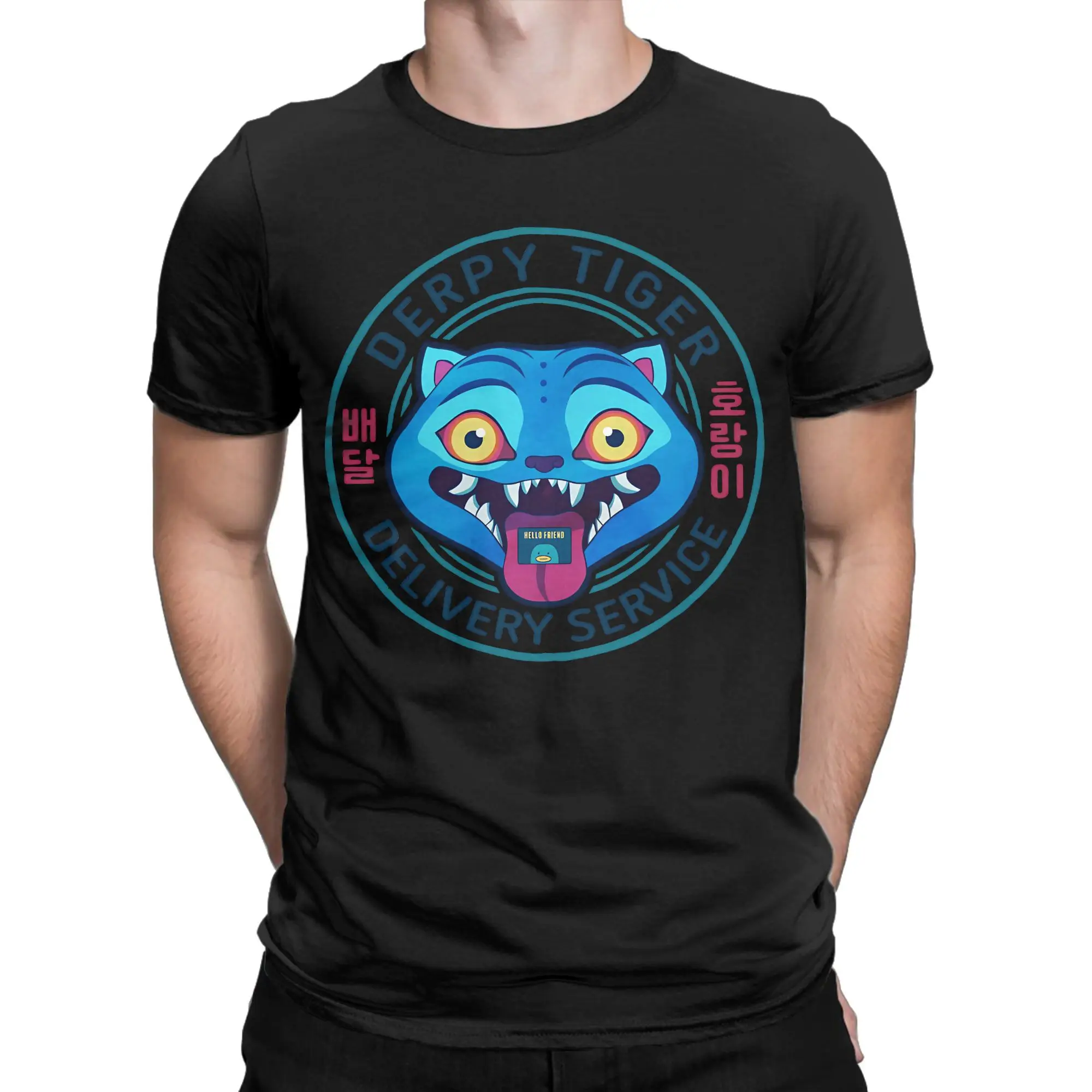 

Mens Womens KPop Demon Hunters Huntrix Blue Tiger Derpy T Shirt Pure Cotton Graphic T-Shirt Top Clothing