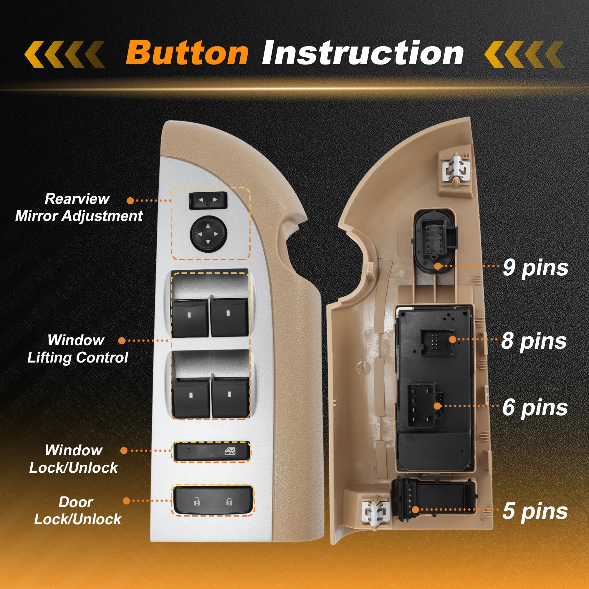 

UXCELL Driver Side Power Window Switch 20945129 Tan for Silverado Sierra 2007-2009