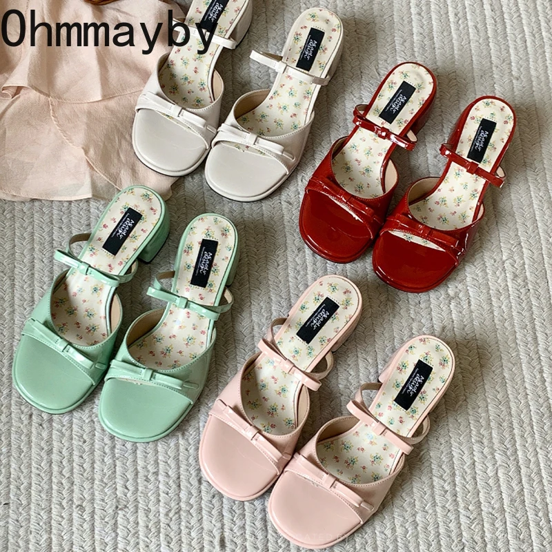 Summer Thick Heel Women Slippers Elegant Open Toe Dress Slides Ladies Concise Dancing Party Prom Shoes