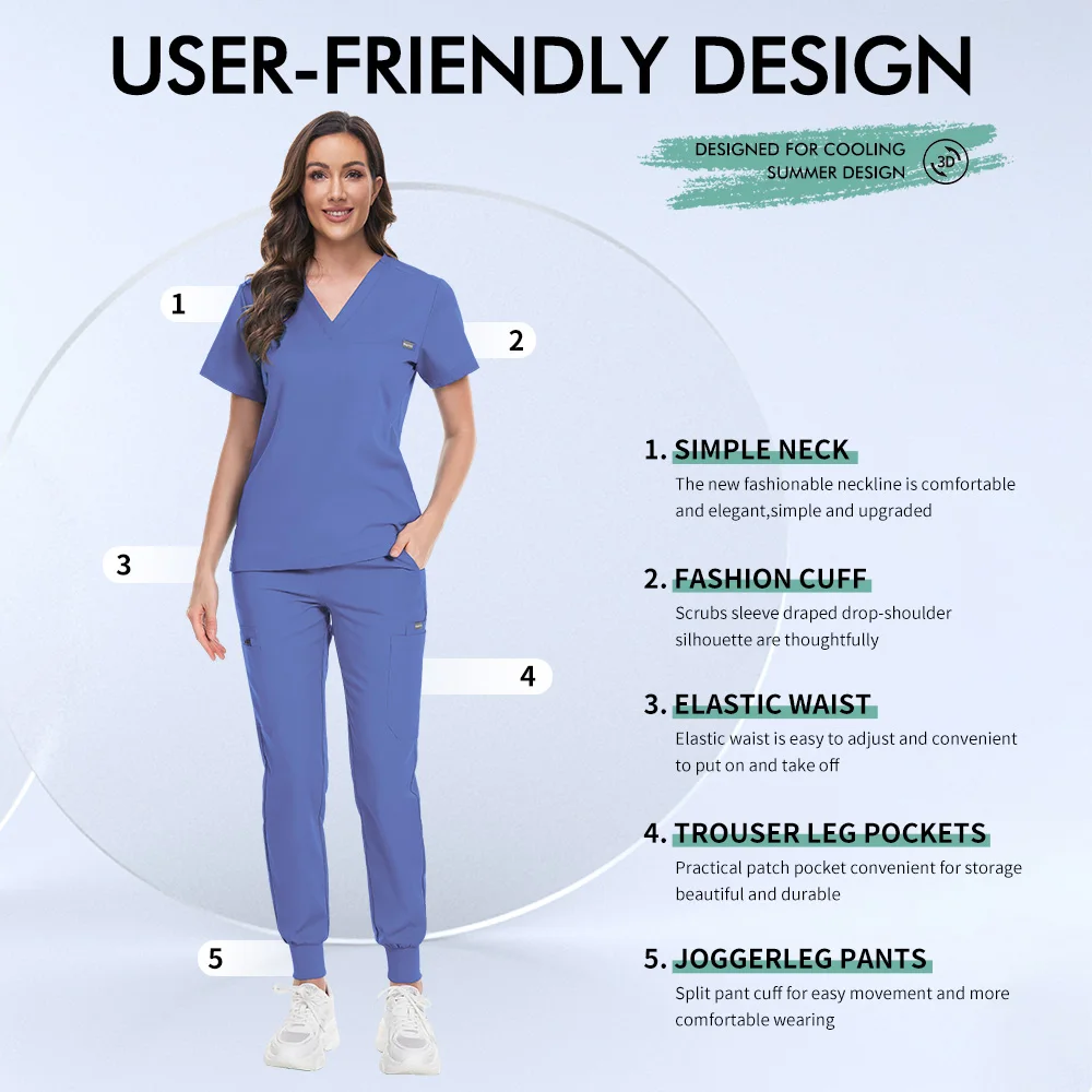 Uniformi da infermiera a maniche corte Top con scollo a V Pantaloni da jogging Tute chirurgiche Donna Dentista Tuta da infermiera Pet Hospital Doctor Scrubs Set