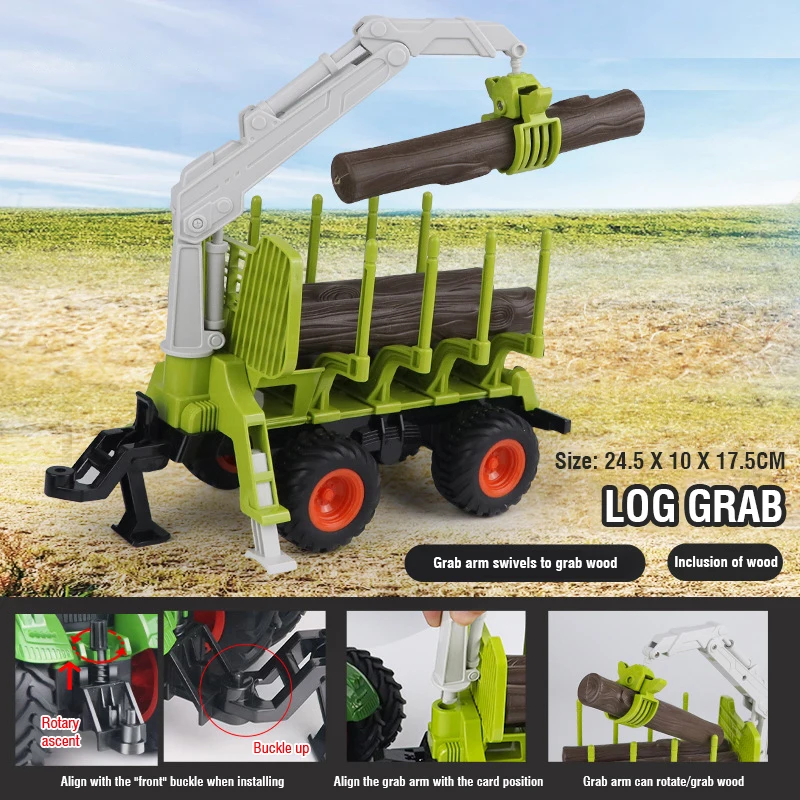 1:24 RC Landbouwtractor Trailer 2.4G Afstandsbediening Auto Vrachtwagen met LED-koplamp Boerderij Speelgoed Landbouw Simulator Kid Jongen Kerstcadeaus