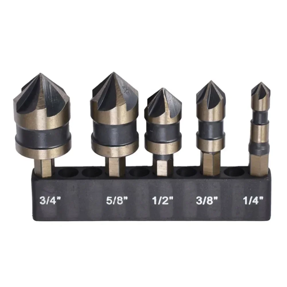 Sleek Design of Hex Shank Countersink Drill Bits Set for Professional Results in Various Materials Includes 5 pcs