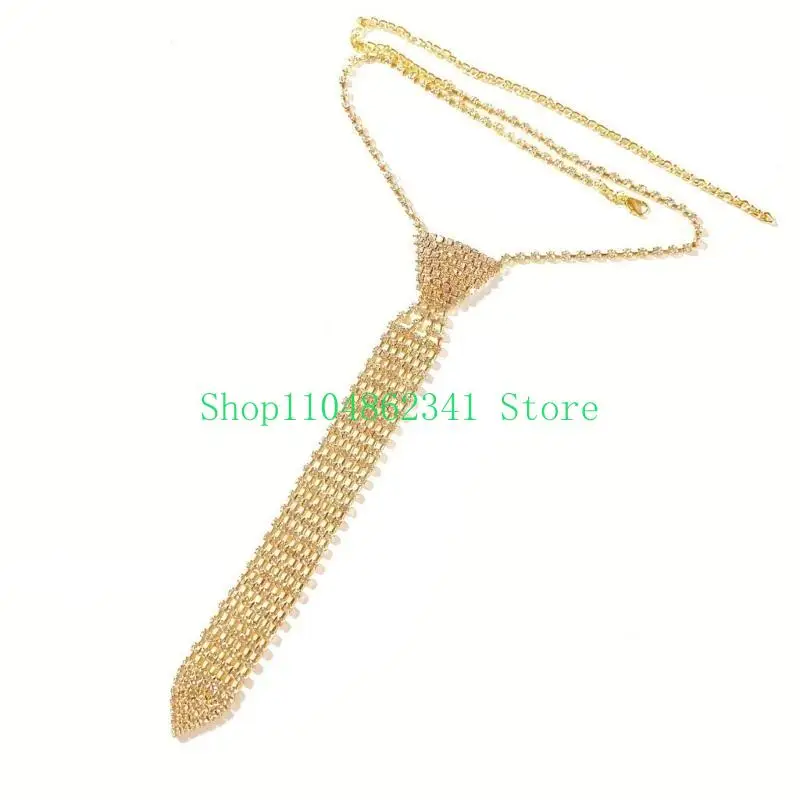 

652F Elegant Tie Necklace with Sparkling Rhinestones for Formal Occasion Uniform Tie