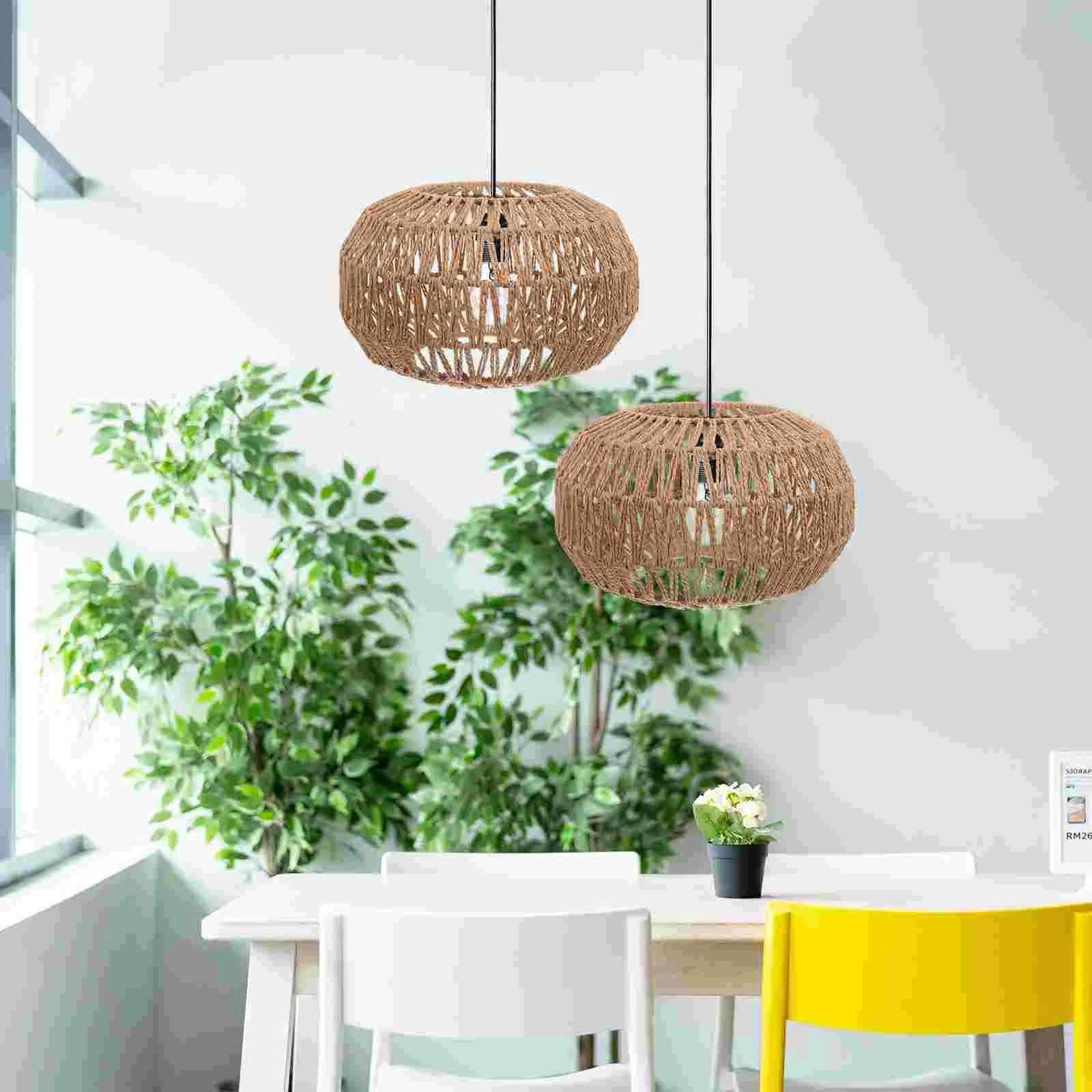 Imitation Rattan Paper Rope Chandelier Pendant Light Cover 395 Circular Lampshade for Home Restaurant Zen Tea Room Hot Pot Shop