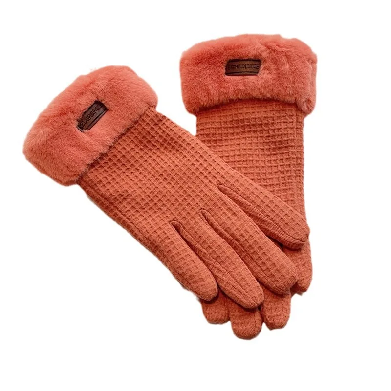Gloves Women Waffle Cotton Thick Warm Touch Screen Winter Cycling Breathable One Size