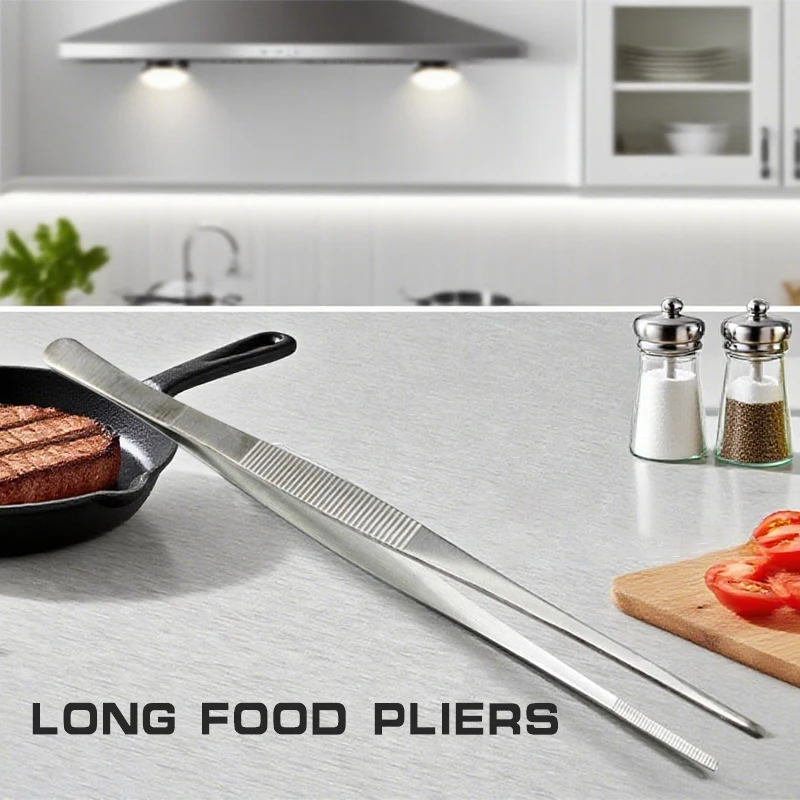 25CM/30CM Toothed Tweezer Straight Tweezer Long Barbecue Food Tong Stainless Steel Home Garden Kitchen BBQ Tool