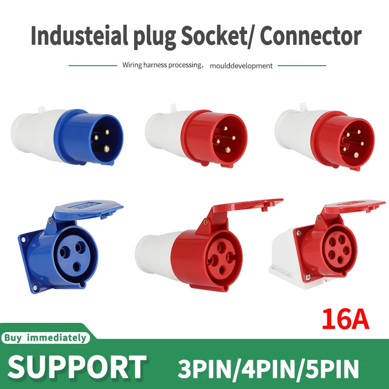 Industrial Plug and Socket 3P/4P/5Pin Electrical Connector 16A  IP44waterproof Wall Mounted Socket MALE FEMALE 220V 380V