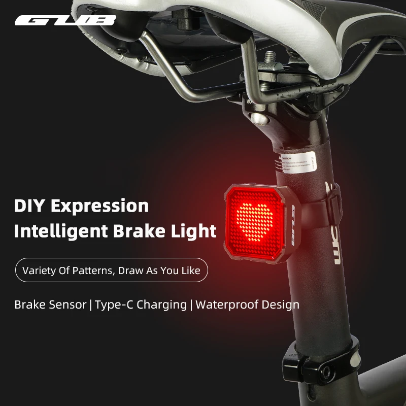 

GUB Велосипедный задний фонарь DIY Expression Интеллектуальный тормоз Велосипедный задний фонарь Type-C Зарядка Ночная безопасность Предупреждение IP66 Водонепроницаемый