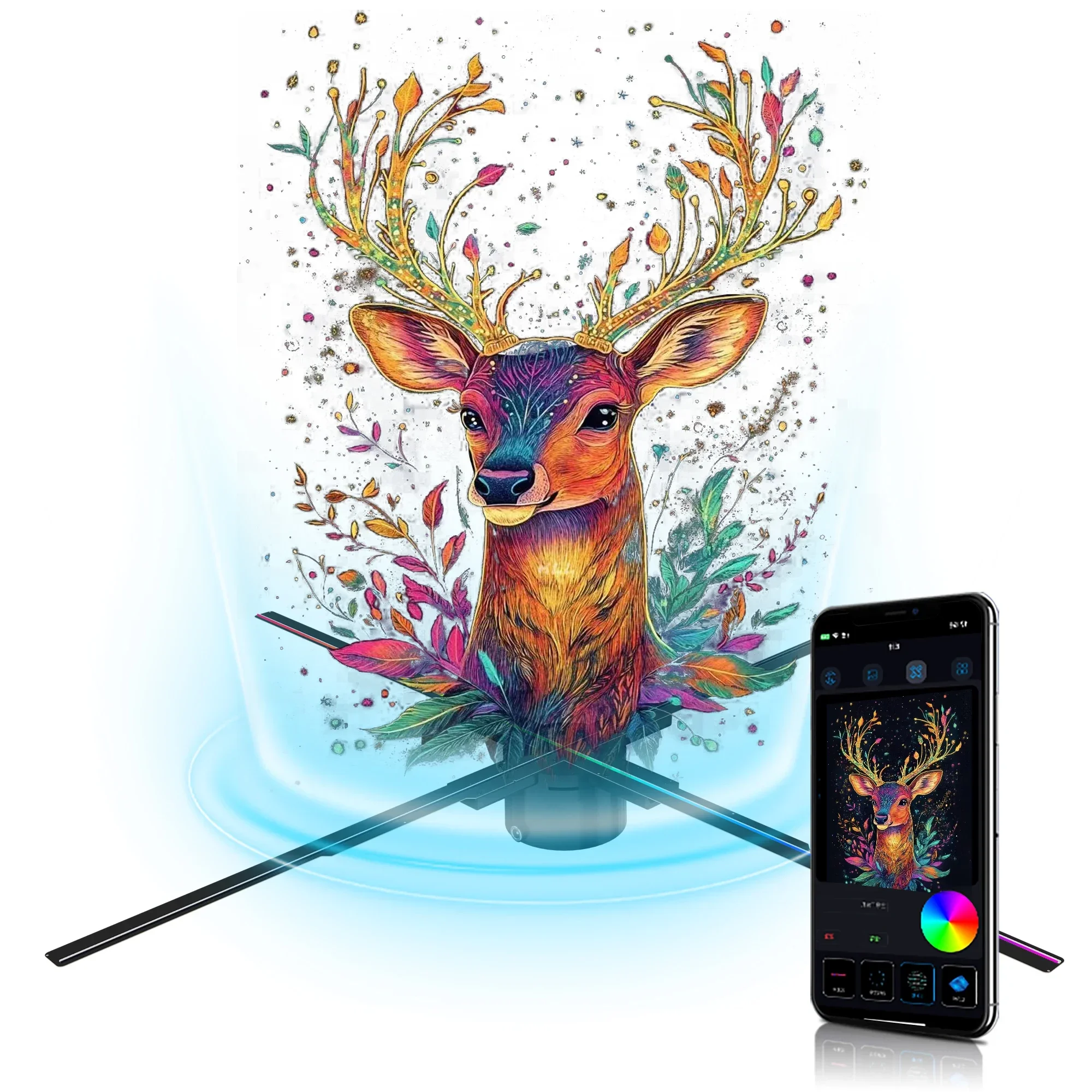 52Cm 3D Holographic Fan Projector Intelligent Air Imaging Led Naked Eye Rotating  614LED Light Beads 48W Advertising Machine