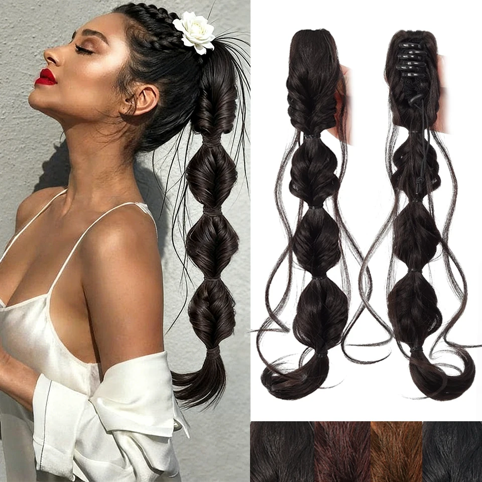 1pcs 18 Inch Ponytail Wig Female Bubble Braid Natural Dye Twist Braid Claw Clip Ponytail Lantern Braid Natural Fashion