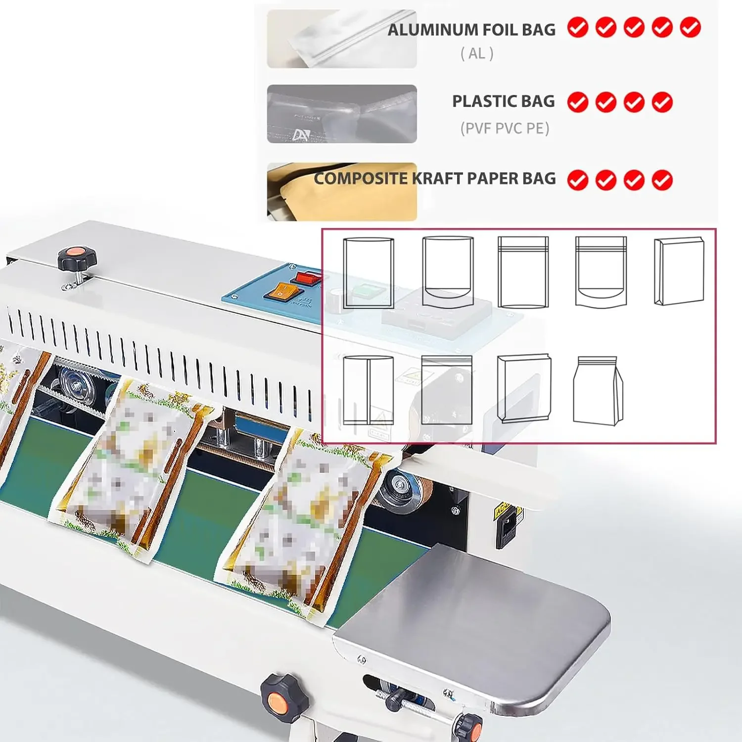 2026 Continuous Sealing Machine Automatic Horizontal Continuous Bag Band Sealer FR900 Plastic Bag Sealer Machine with Digital