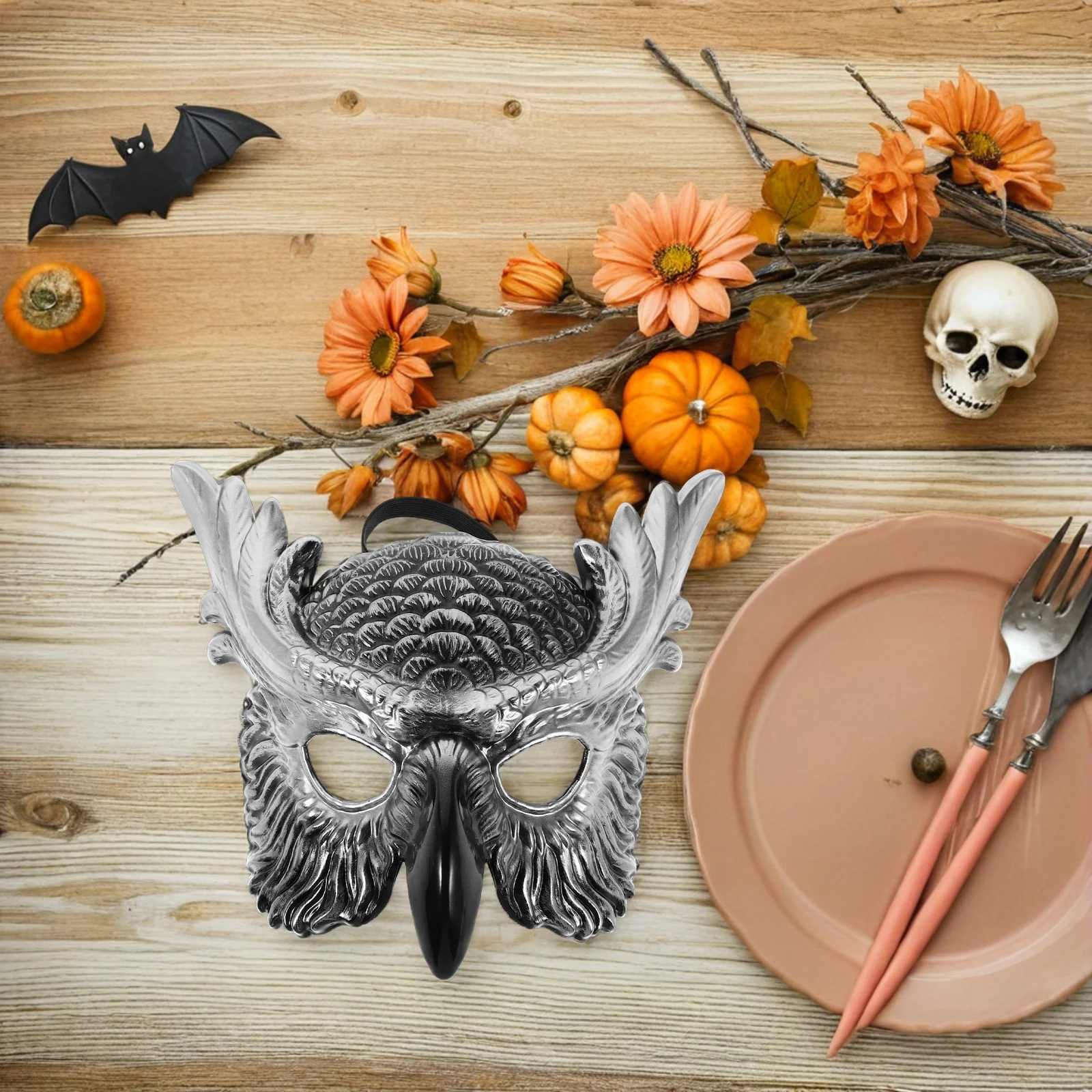 قناع تنكر على شكل بومة بلاستيكي نصف وجه على شكل حيوان إكسسوار لزينة حفلات الهالوين كرنفال