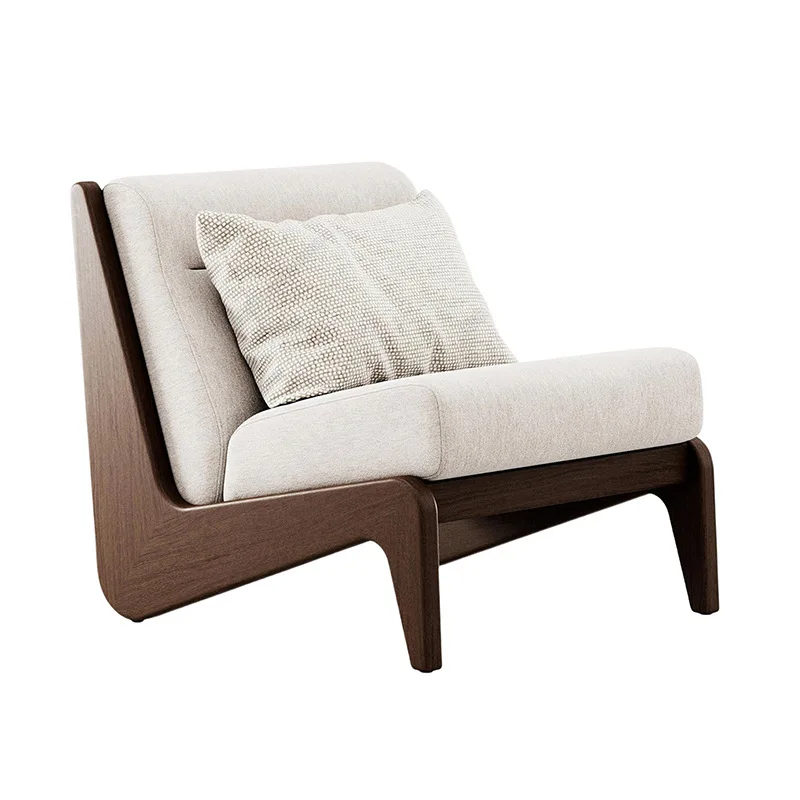 

Ash wood sofa chair soft bag removable French retro style living room B & B cafe lazy leisure recliner