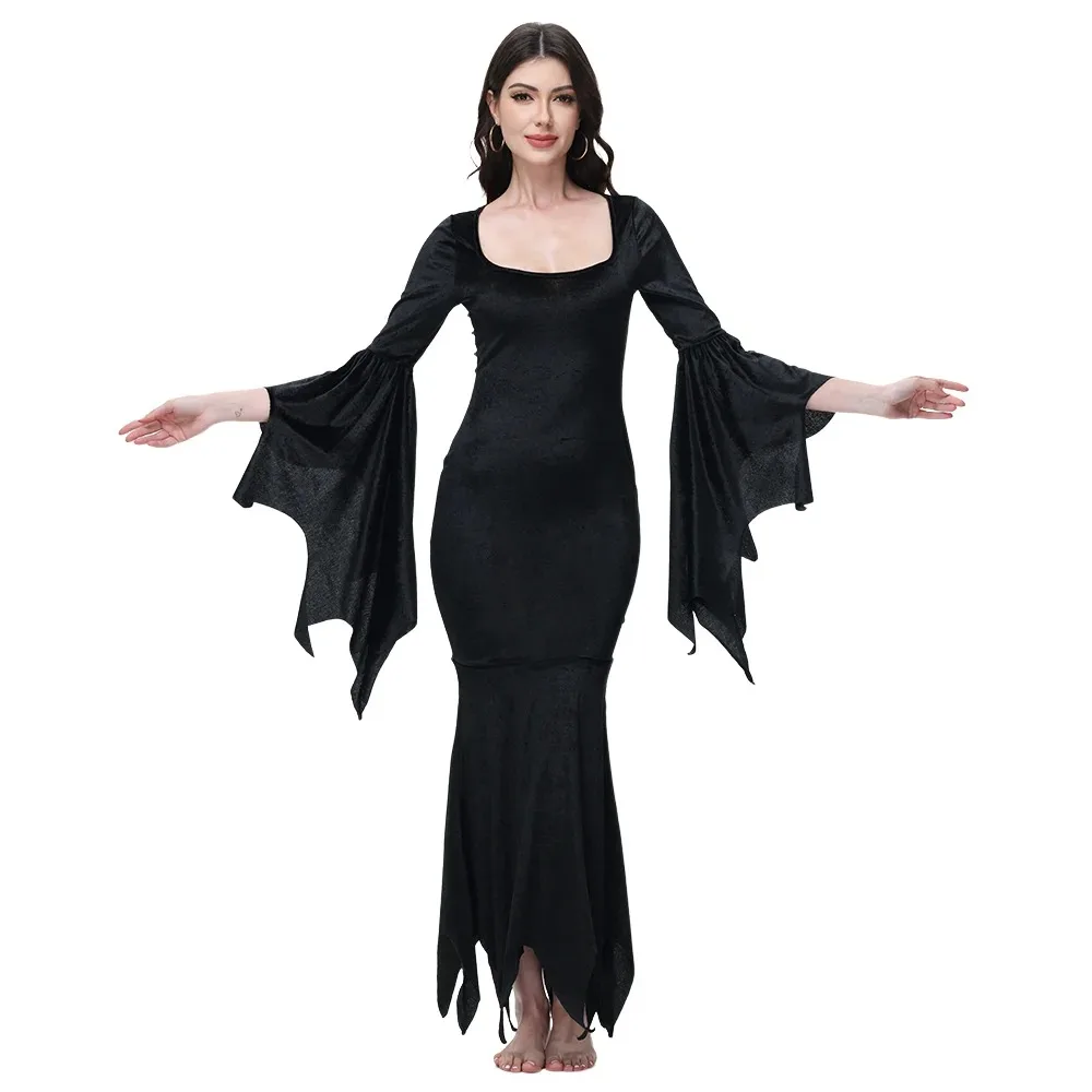 

Women Witch Dresses Gothic Flared Sleeve Bodycon Dress Carnival Purim Halloween Cosplay Vampire Masquerade Performance Costume