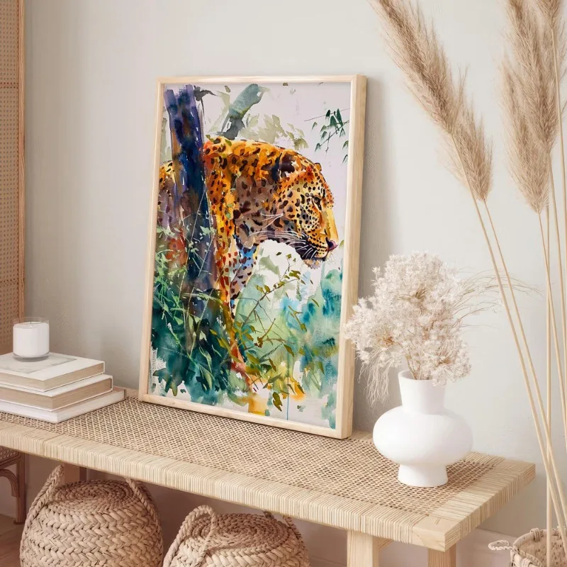 Wild Animal Watercolor Wall Art Canvas Print Colorful Hedgehog Owl Cat Leopard Kids Room Nursery Decor Jungle Theme Poster Gift