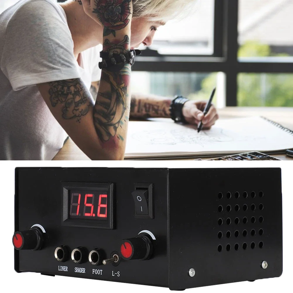 1Pcs New Black LED Digital Display Professional Tattoos Power Supply Alloy Heat dissipation Tattoos Power Source Accessories