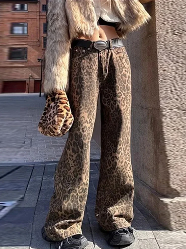 Pantaloni lunghi da donna stampati leopardati per pantaloni a matita femminili Slim con bottone singolo 2024 pantaloni dritti Casual a vita alta