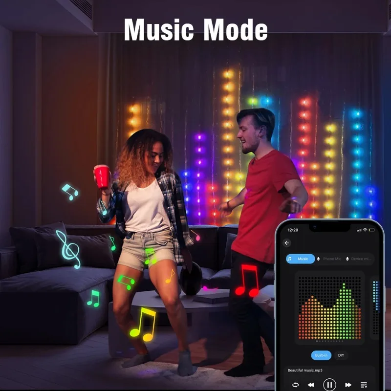 9.9ft 400 المصابيح أضواء الستار الذكية LED جارلاند الستار أضواء DIY نمط APP عن بعد مقاوم للماء داخلي إضاءة ديكوريّة خارجية