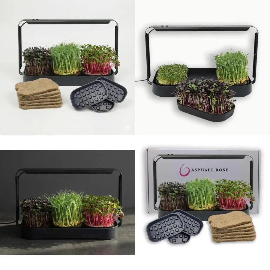

Microgreens Growing Kit Indoor, Micro Greens Indoor Herb Garden Kit with LED Light, 3 Microgreens Growing Trays, 6 Jute Mats -