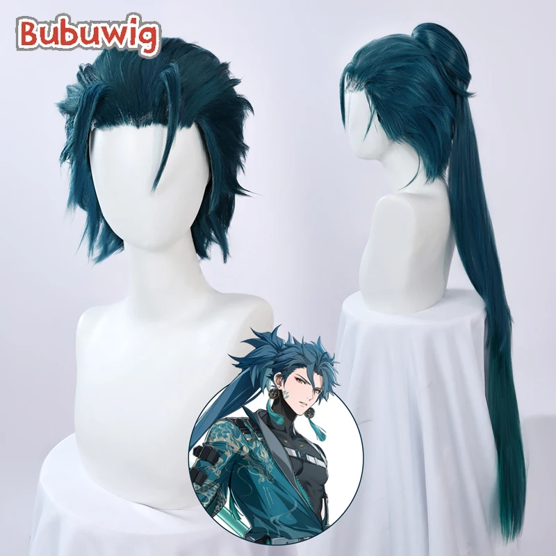 Bubuwig Synthetic Hair Jiyan Cosplay Wigs Game Wuthering Waves Jiyan 80cm Role Play Long Green Ponytail Cos Wig Heat Resistant