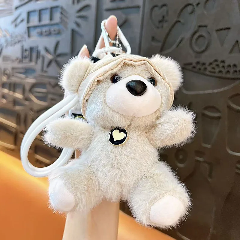 Cute Wear Hat Bear Pendant Plush Doll Keychain Lifelike Plush Stuffed Animal Bear Backpack Decor Pendant Creative Birthday Gift